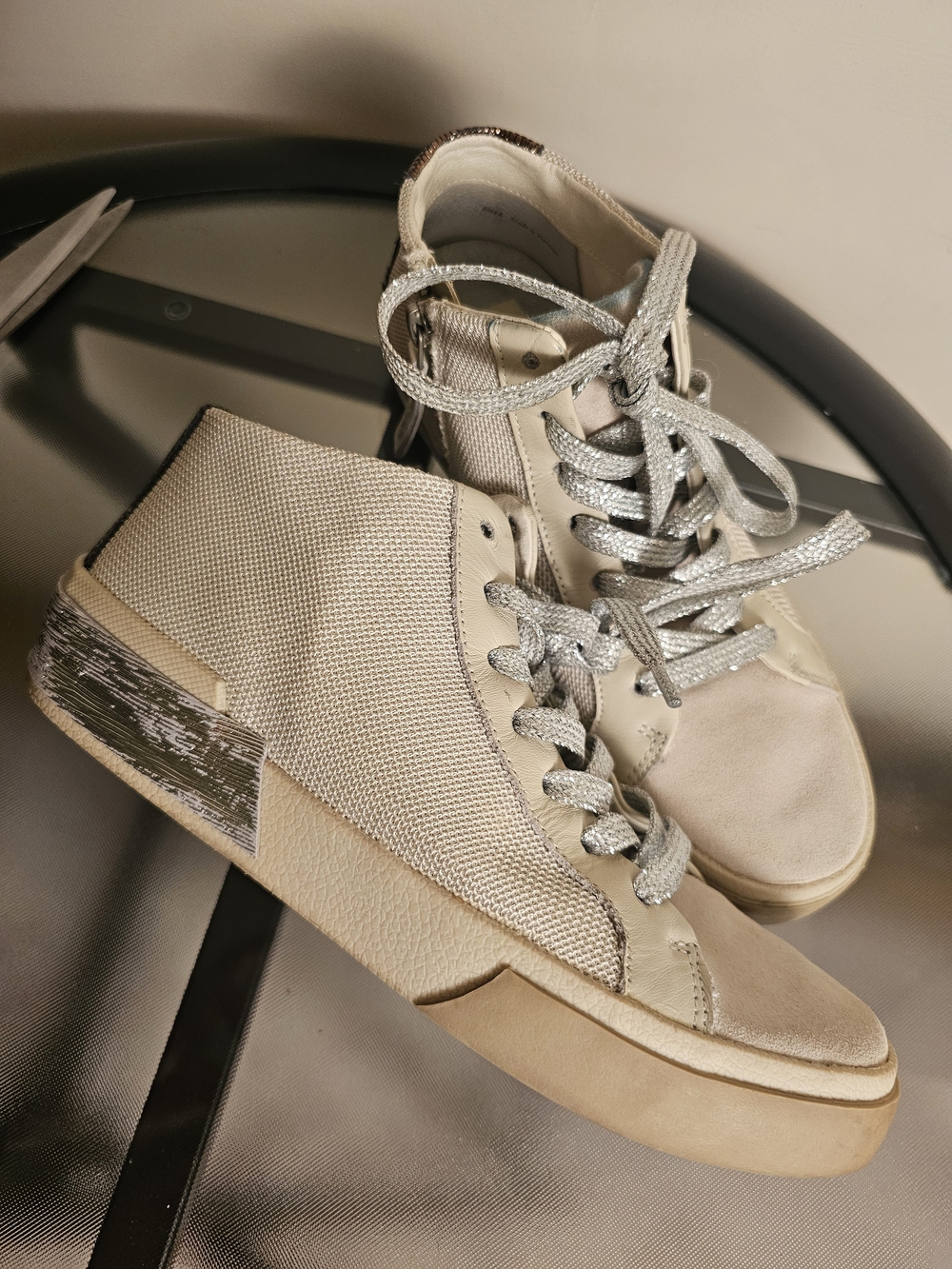 Dolce Vita White High-Top Sneakers with Silver Laces